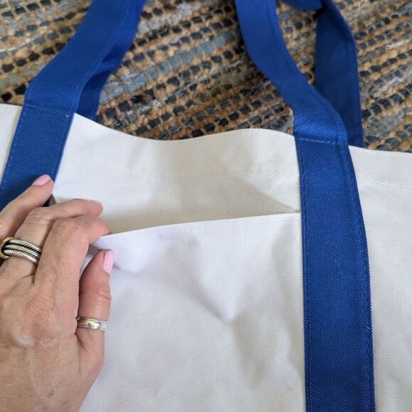 Canvas Tote Blue White Bag Reusable Washable Foldable Grocery Errand 16x10x6 Sat - Picture 4 of 8